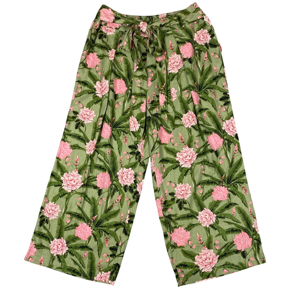 Agua Bendita x Target Floral Tie Waist Wide Leg Pants Linen Blend Women 1X NWT